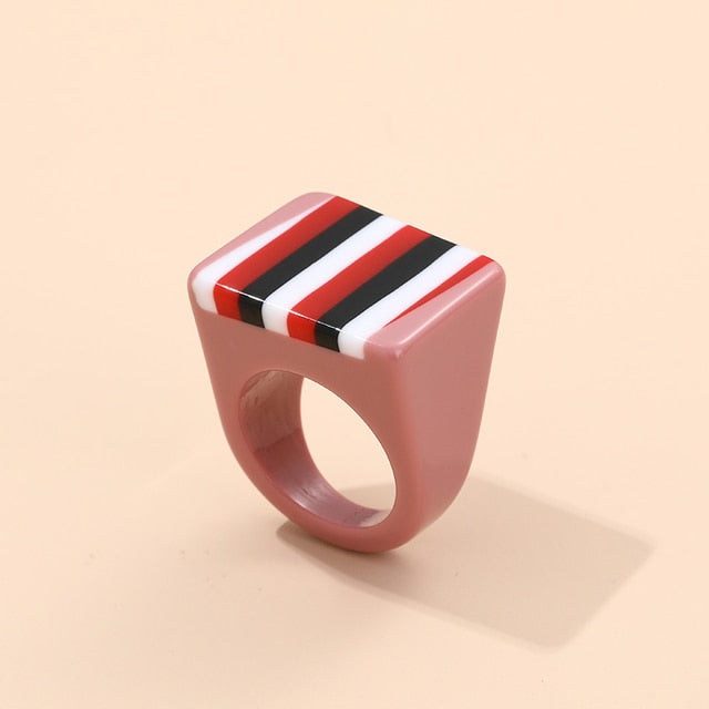 Striped- the Candy Striped Acrylic Boxy Ring