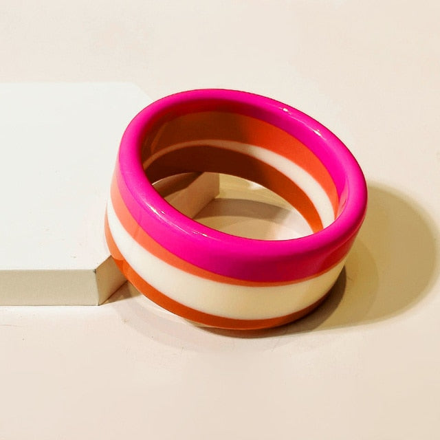 Somewhere- the Rainbow Striped Acrylic Bangle Bracelet 6 Colors