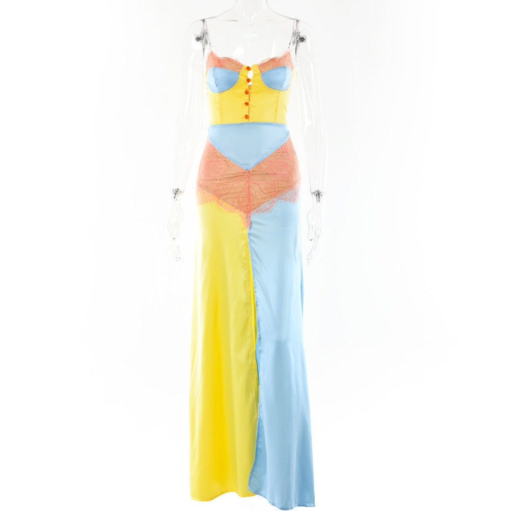 Claudia- the Y2K Inspired Pastel Lace Lingerie Dress with Rhinestone Straps (Bustier and Maxi Dress too)