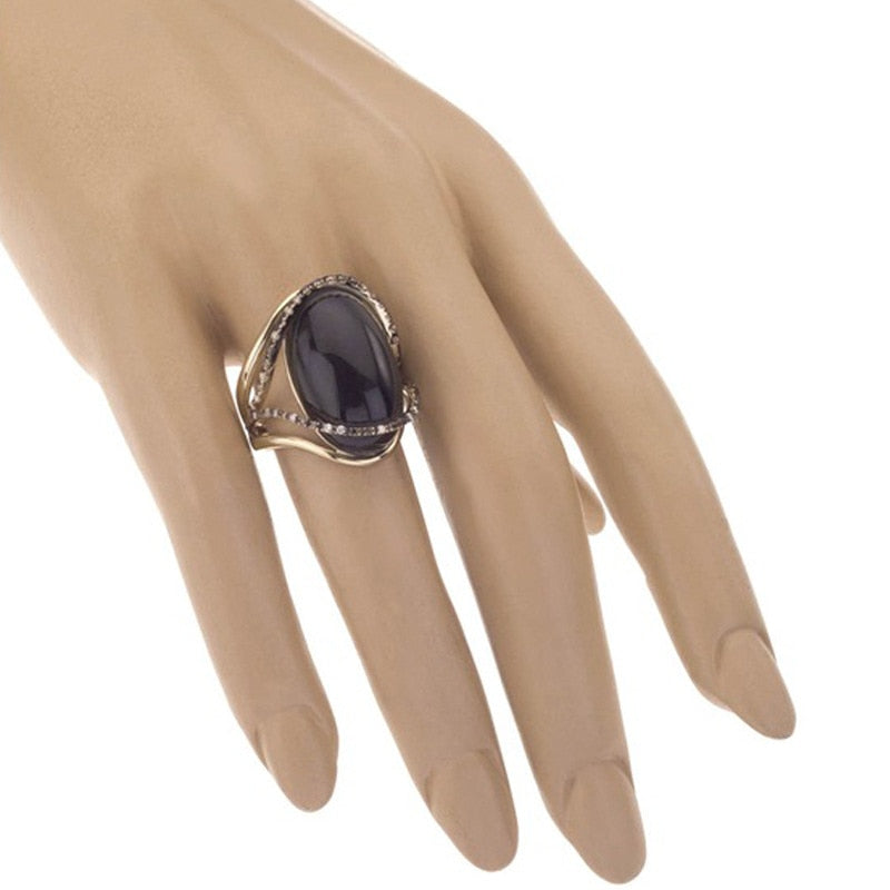 FuturePast- the 1930s Meets Sci-Fi Rhinestone Wrapped Black Cocktail Ring
