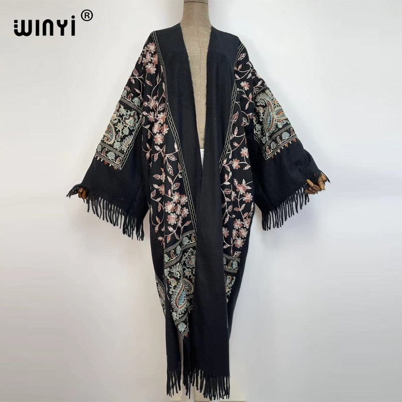 Piano- the Embroidered Wool 1920s Style Fringed Piano Shawl Robe