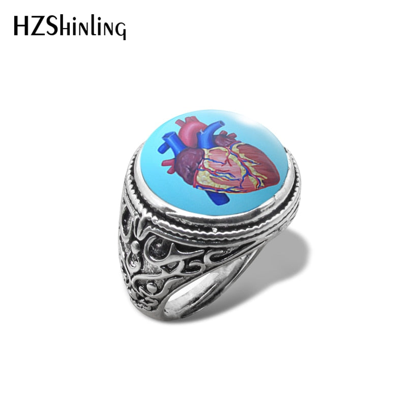 Poe- the Anatomical Heart Antique Style Ring 7 Styles