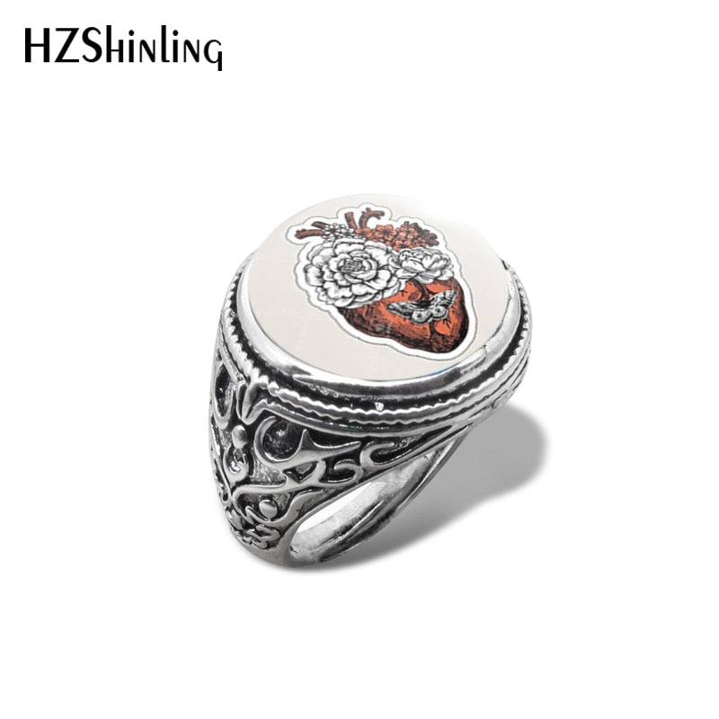 Poe- the Anatomical Heart Antique Style Ring 7 Styles