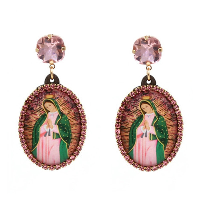 Relic- the Virgin Mary Rhinestone and Fringe Earrings Collection 50 Styles and Colors