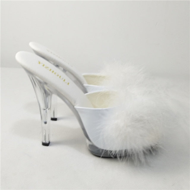 Greta- the Feather Adorned Clear Platform High Heel Shoes