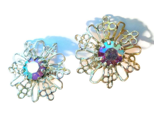 Winter Glamour Sparkling Snowflake Clip Earrings circa 1960s