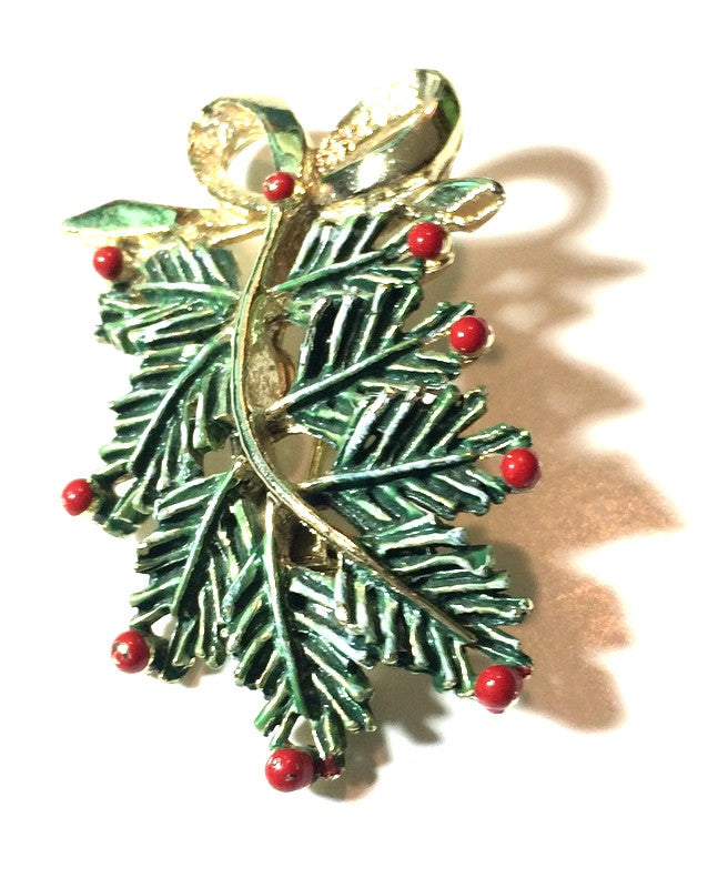 Pine Bough and Berry Enameled Brooch circa 1960s