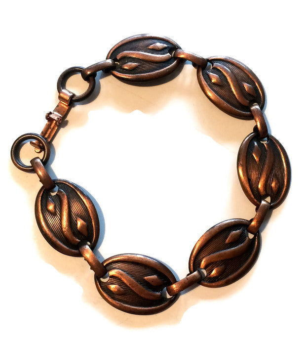 Classic Copper Link Abstract Design Bracelet circa 1940s