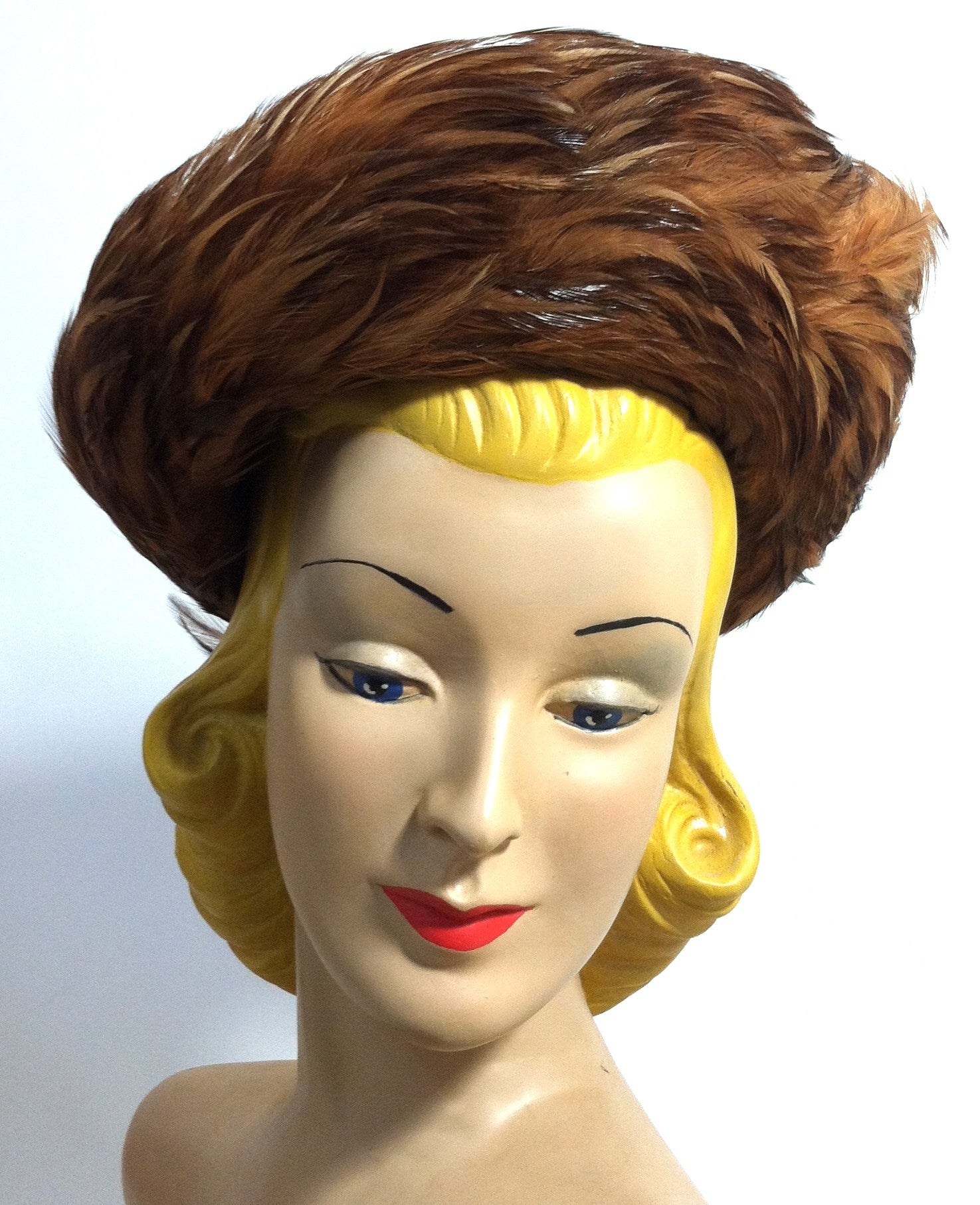Cinnamon Swirl Whirled Feather Hat circa 1960s Dorothea's Closet Vintage Hat