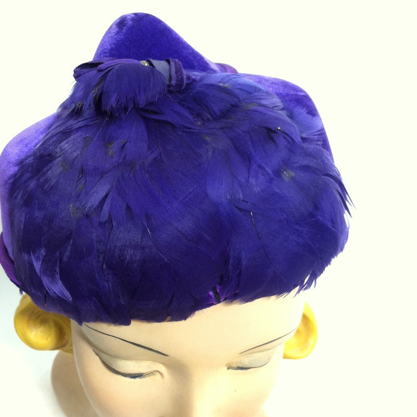 Royal Purple Feathered Peaked Hat circa 1950s