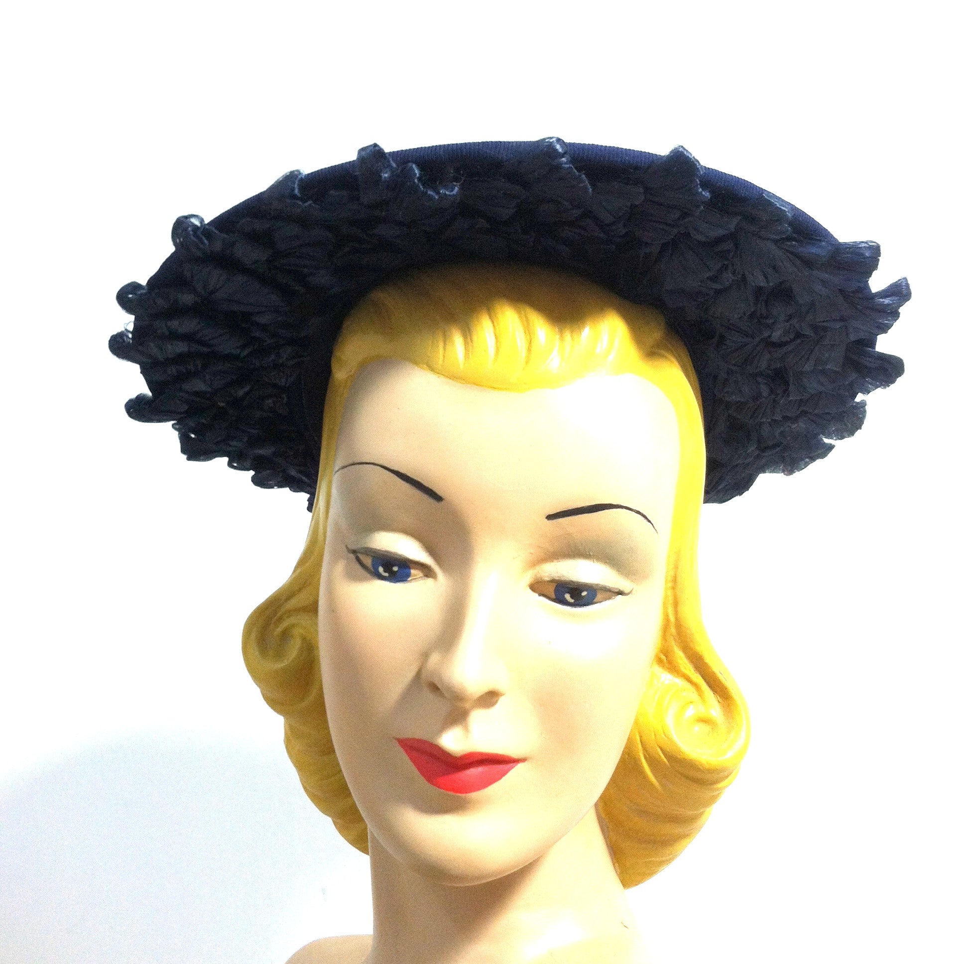Glamorous Blue Beaded Wide Brim Hat w/ Sisal Loops circa 1940s Dorothea's Closet Vintage Hat