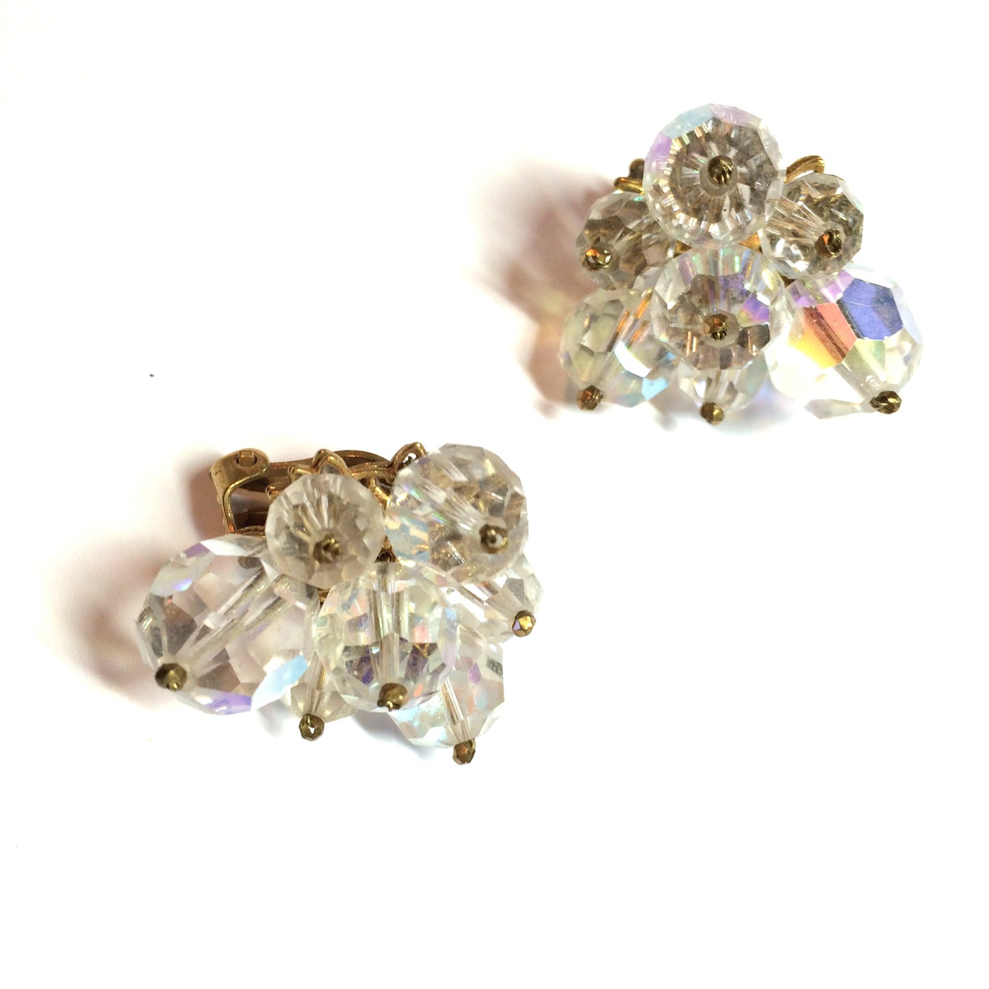 Robert Designer Large Beveled Crystal Clip Earrings circa 1950s