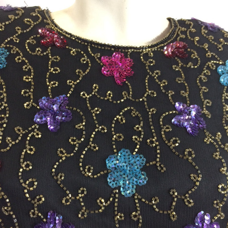 Brilliant Jeweltone Colored Sequined and Beaded Blouse circa 1980s