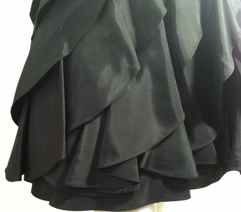 Strapless Black and White Ruched Bodice Petal Skirt Cocktail Dress circa 1980s Tadashi