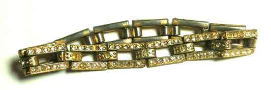 Deco Wide Link Goldplated Rhinestone Bracelet circa 1930s