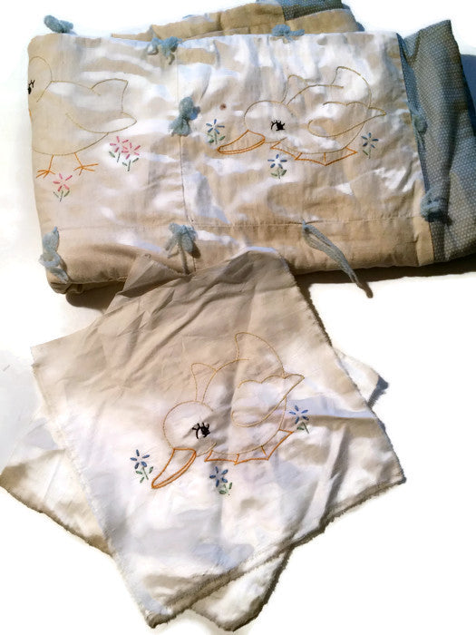 Ducky Embroidered Baby Crib Quilt circa 1920s