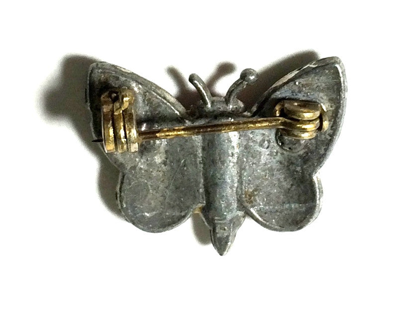 Multicolored Rhinestone Studded Tiny Butterfly Pin circa 1940s