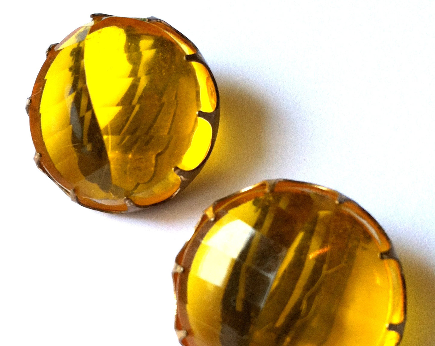 Amber Beveled Lucite Peaked Dome Large Clip Earrings circa 1950s