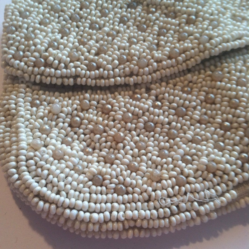 Elegant Beaded Evening Bag in Whites and Silver w/ Faux Pearls circa 1930s