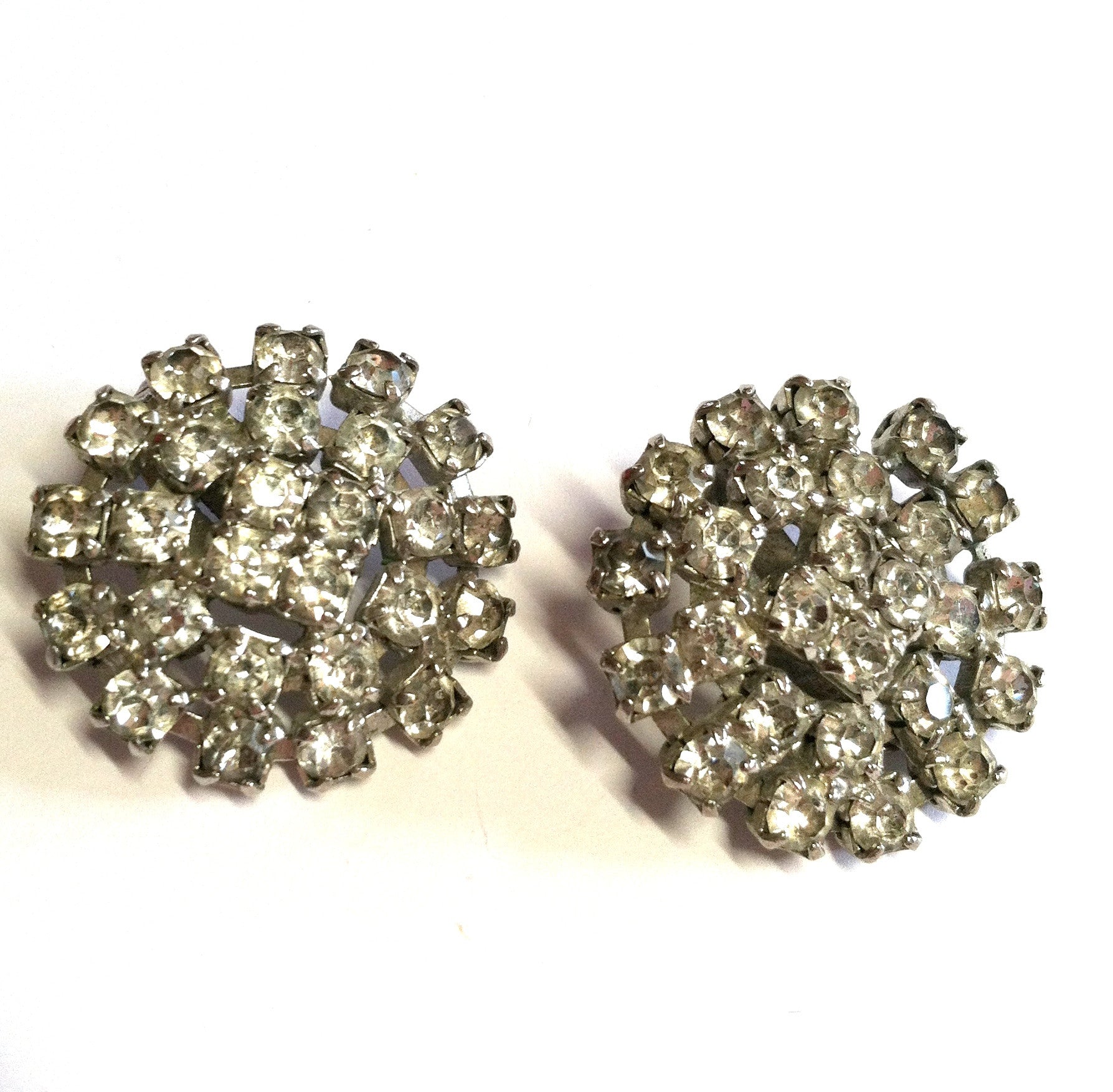 Movie Star Glam Sparkling Rhinestone Clip Earrings circa 1950s Dorothea's Closet Vintage Jewelry 