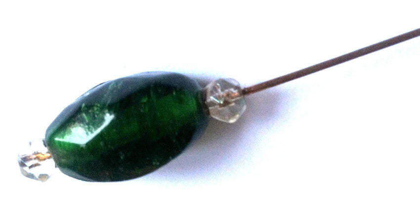 Green Glass Tipped Hat Pin circa Early 1900s