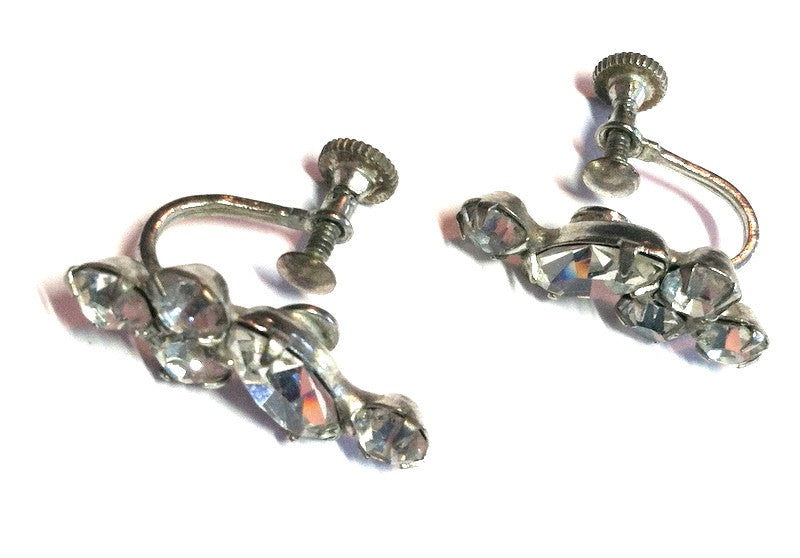 Clear Rhinestone Screwback Clip Earrings circa 1950s Kramer