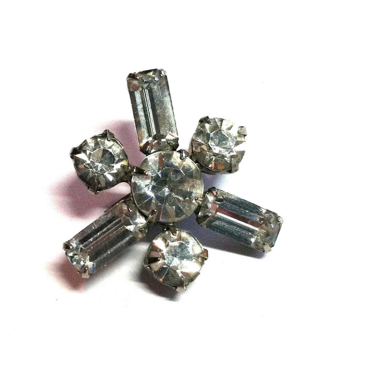 Dainty Bold Atomic Star Shaped Rhinestone Mini Brooch circa 1950s