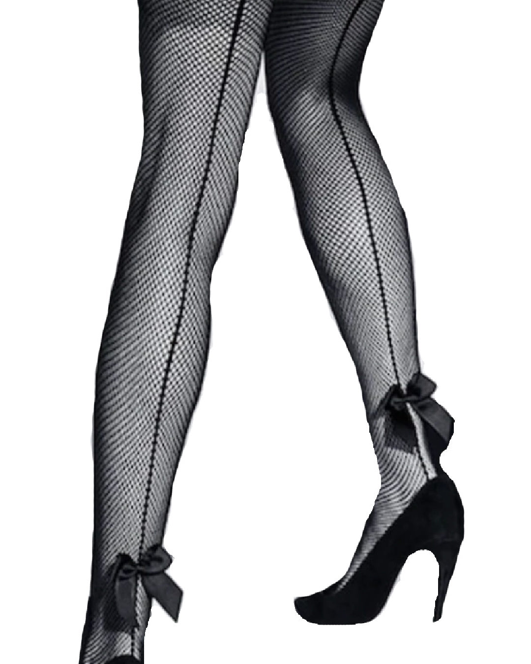 Elvgren- the 1940s Style Fishnet Pantyhose with Ankle Bows and Back Seams