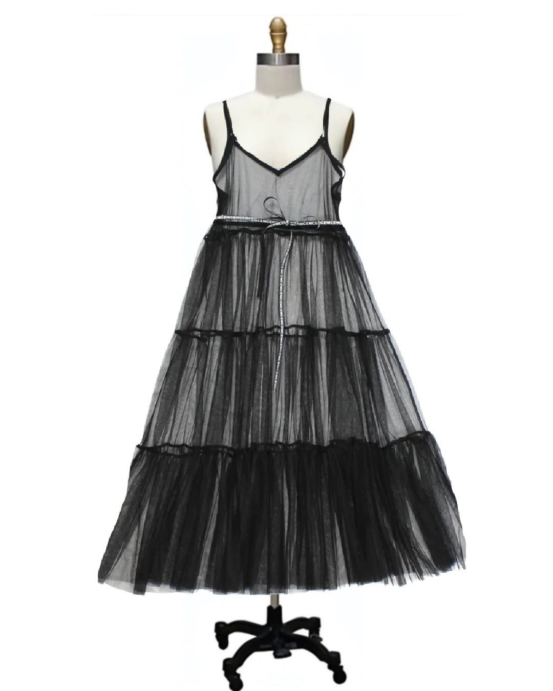 Toyland- the Sheer Tiered Sleeveless 90s Style Mesh Dress Black or White