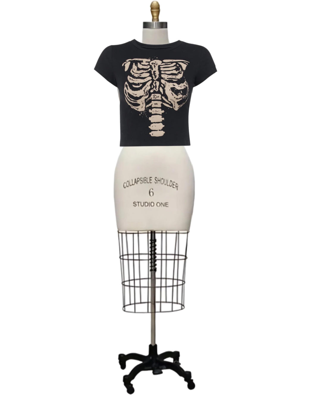 Bones- the Ribcage Print Cropped T Shirt