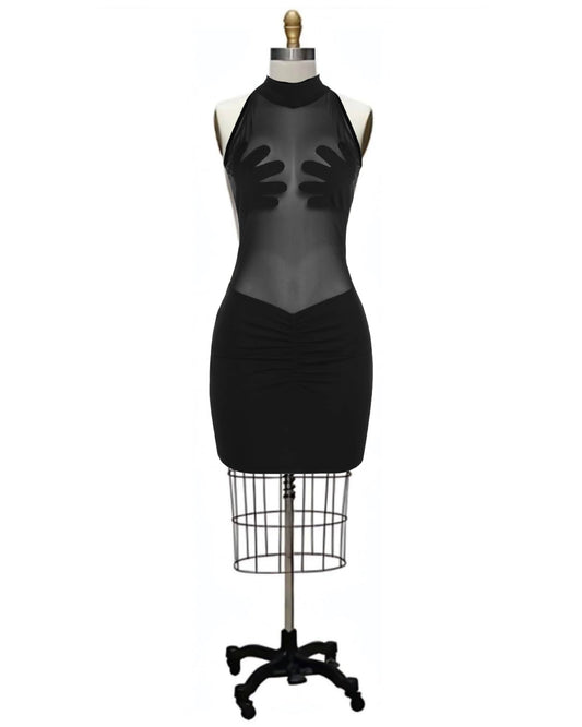 Palmed- the Surrealist Black Sheer Mini Dress with Hand Cups