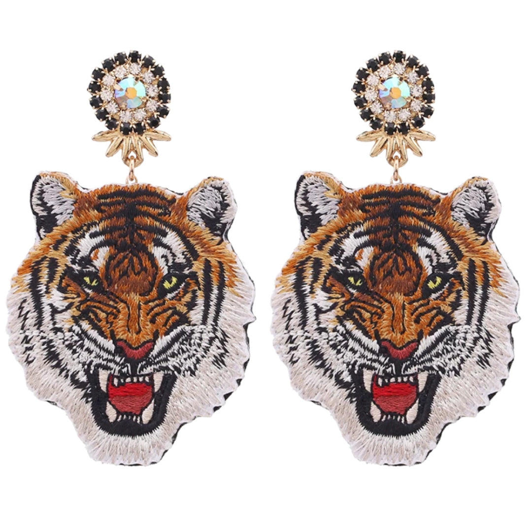 Claw- the Tiger's Head Dangle Rhinestone Earrings 4 Styles