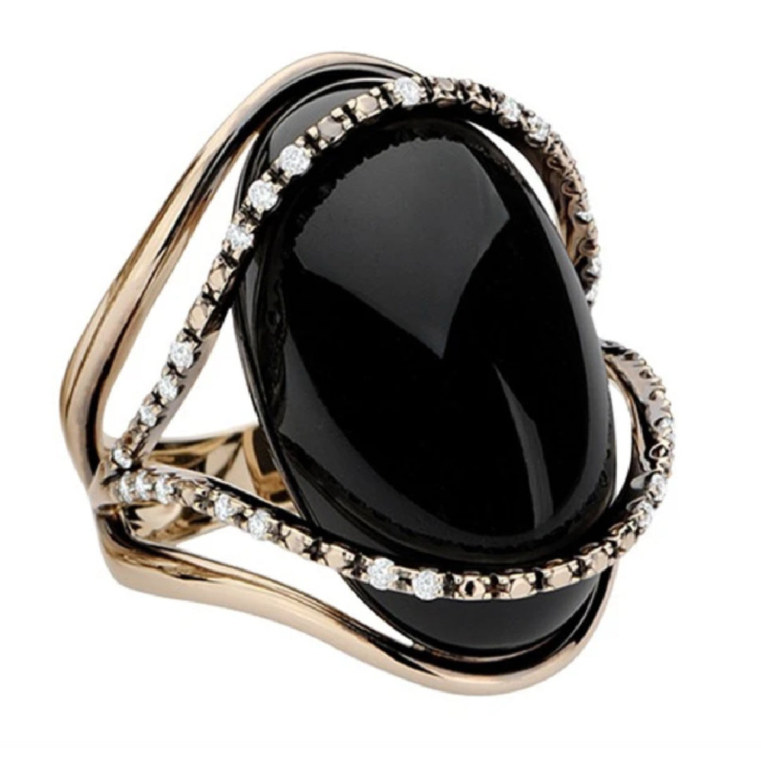FuturePast- the 1930s Meets Sci-Fi Rhinestone Wrapped Black Cocktail Ring