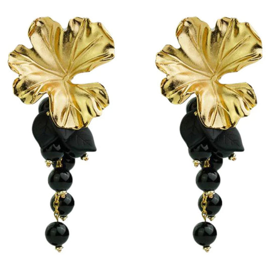 Vino- the Black Bead Grape Cluster Statement Earrings