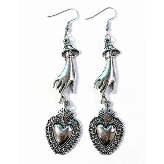 Touched- Victorian Style Hand and Heart Dangle Earrings