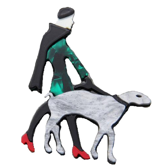 Borzoi- the Art Deco Acrylic Woman Walking Borzoi Dog Brooch