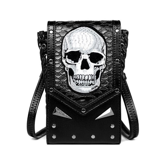 Grin- the Embroidered Skull Mini Handbag