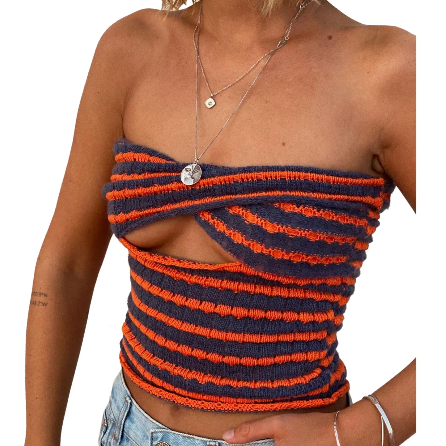 Ernie- the Striped Twist Front Peek-a-Boo Top 14 Colors