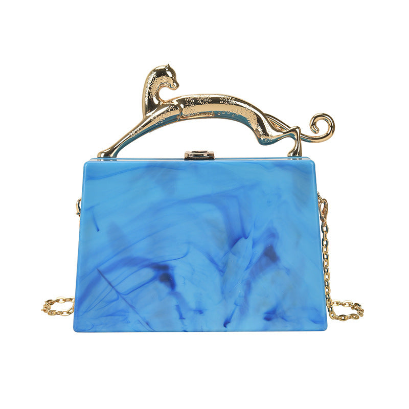 Feline- the Panther Handled Marble Acrylic Box Handbag 6 Colors