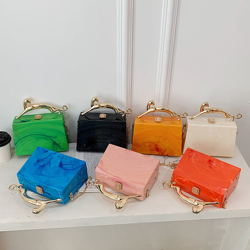 Feline- the Panther Handled Marble Acrylic Box Handbag 6 Colors