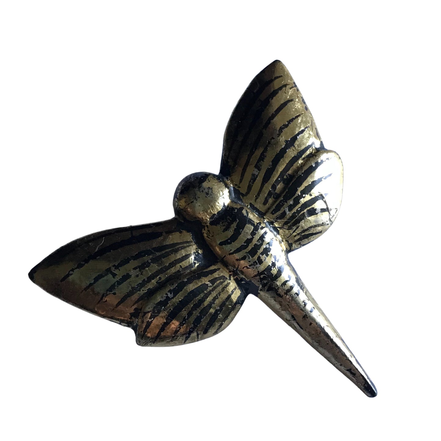 Enormous Black and Gold Wooden Dragonfly Statement Brooch circa 1970s