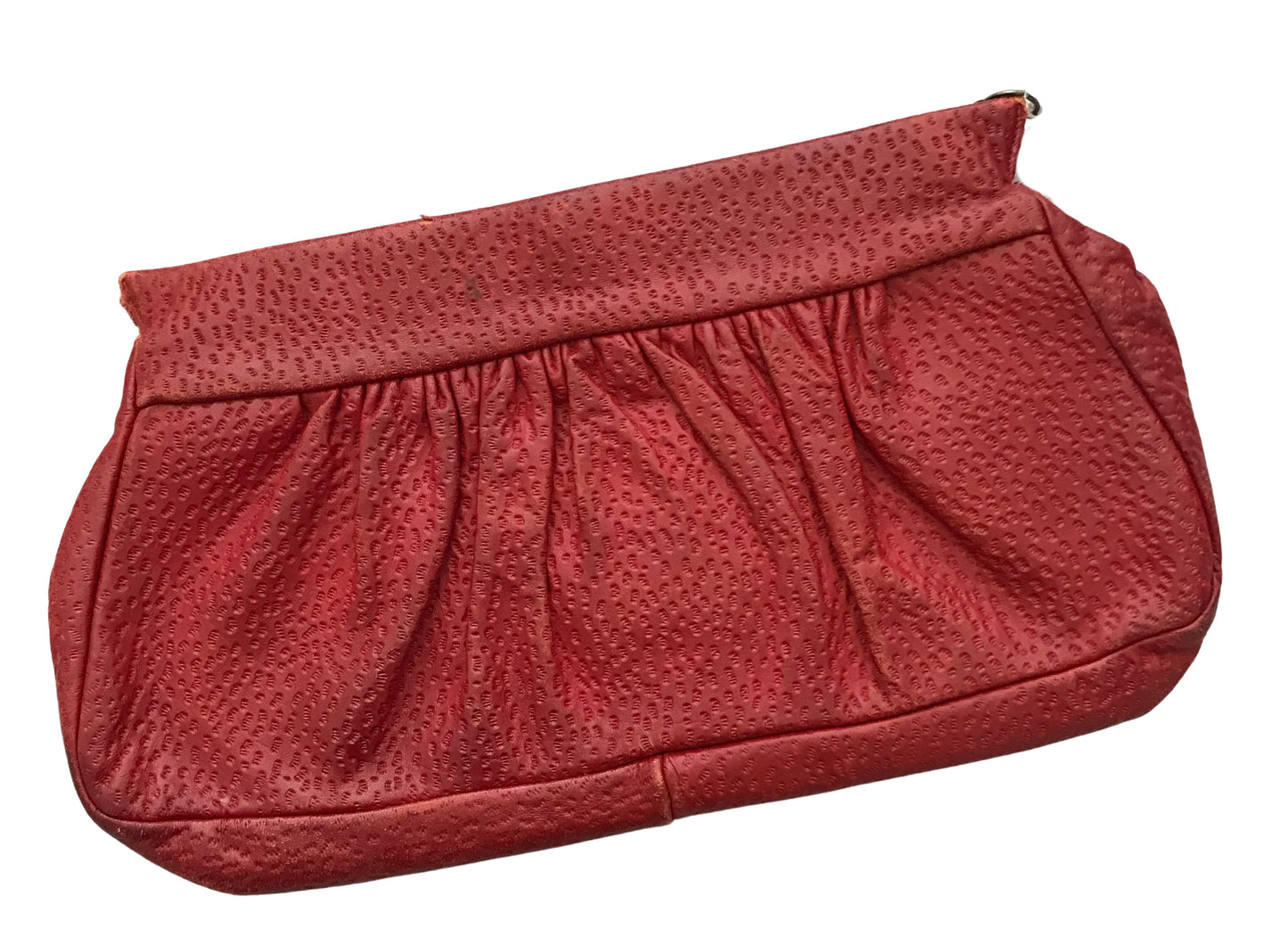 Cherry Red Leather Zip Top Clutch Handbag with Lucite Zipper Pull circa 1940s