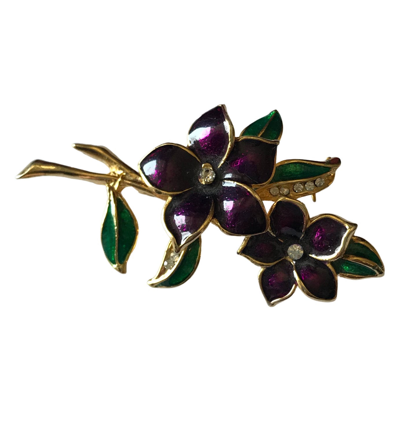Purple and Gold Rhinestone Dotted Flower Bouquet Brooch circa 1980s