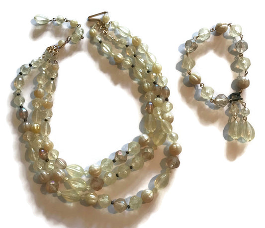 Candlelight Faux Crystal Beaded Necklace & Bracelet Demi Parure circa 1960s