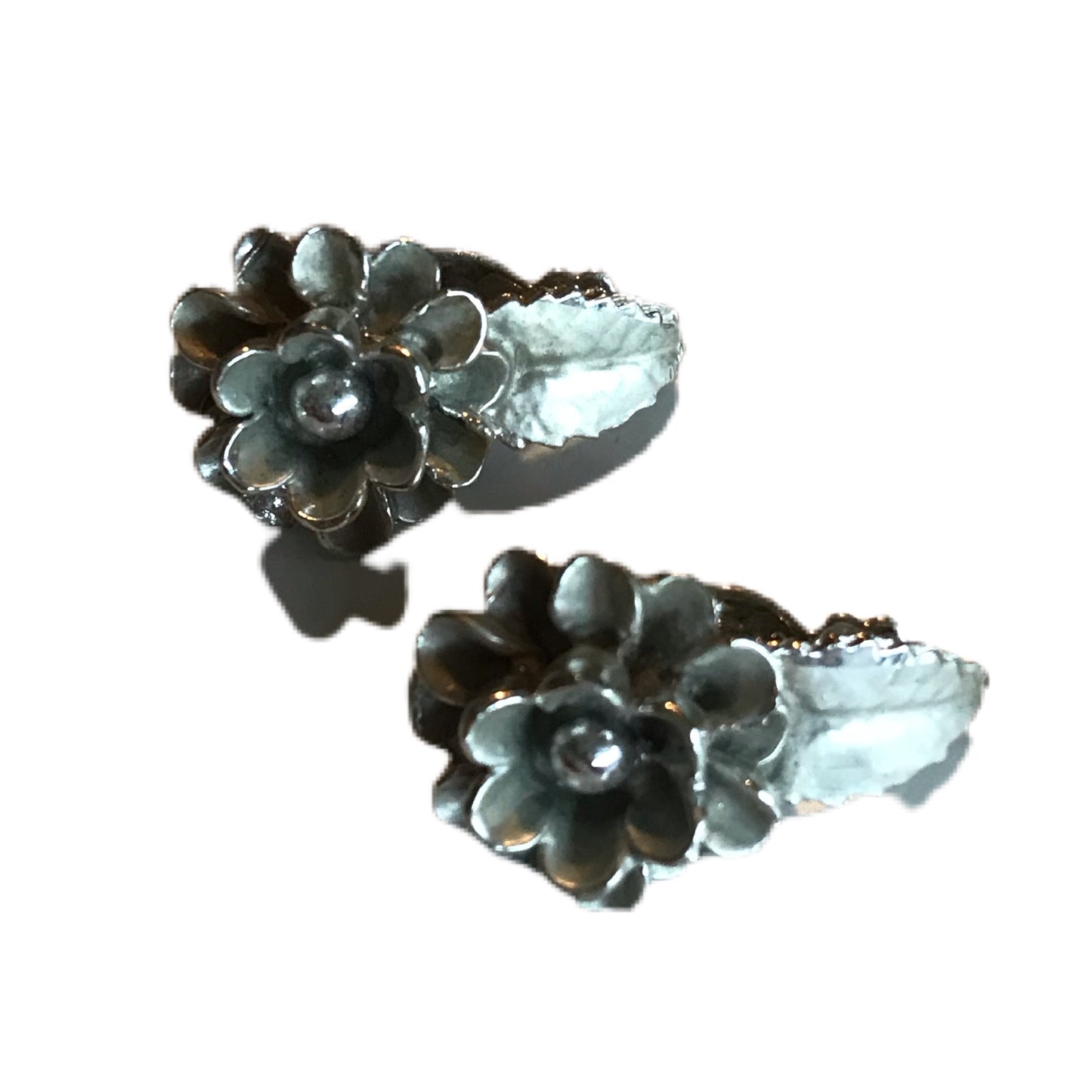 Silver Tone Flower Shaped Clip Earrings circa 1950s