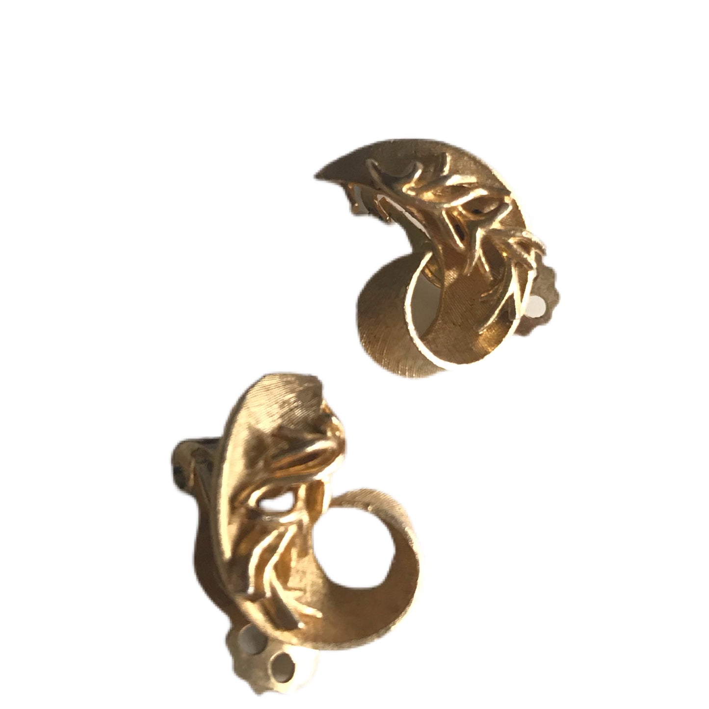 Coral Branch Shaped Gold Tone Clip Earrings circa 1960s
