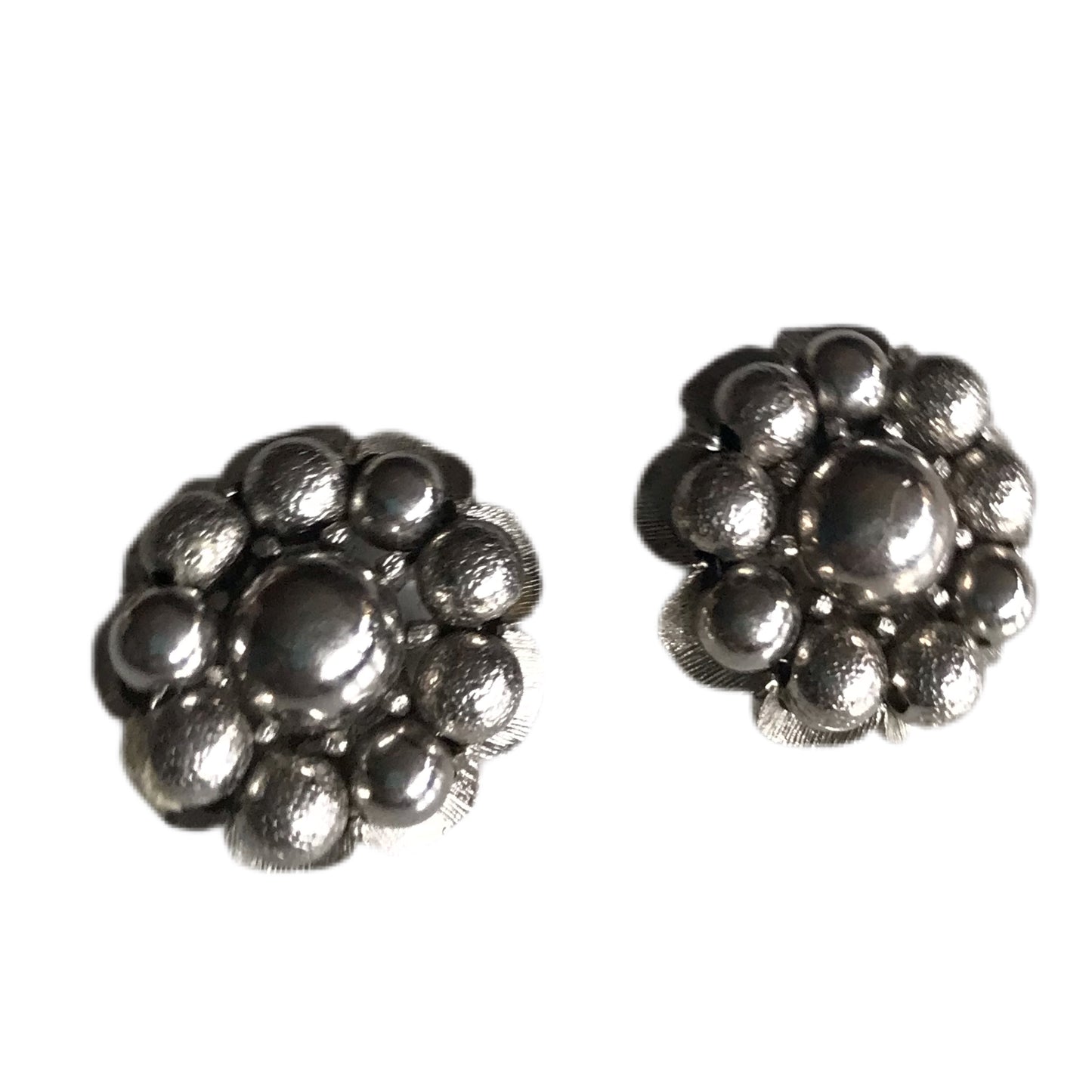 Silver Tone Metal Ball Cluster Clip Earrings circa 1940s