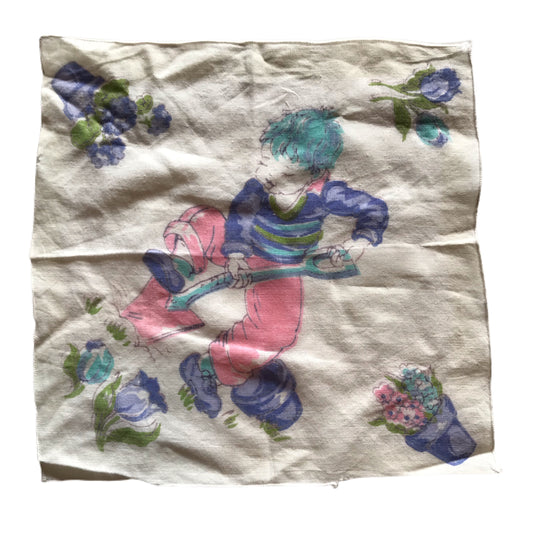 Pastel Gardening Boy Cotton Handkerchief circa 1930s
