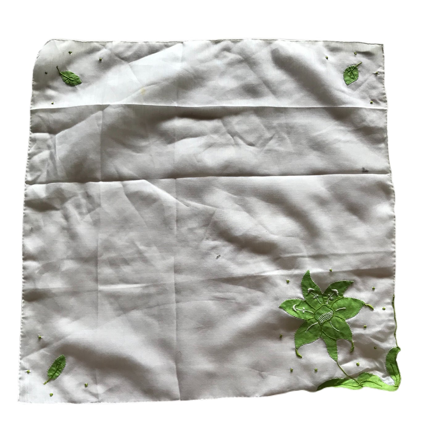 Lime Cutwork Floral Design Cotton Handkerchief circa 1930s