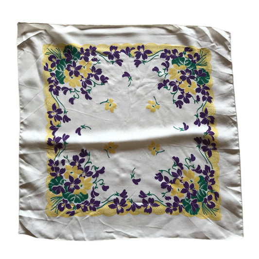 Purple and Yellow Floral Print Rayon Handkerchief circa 1940s